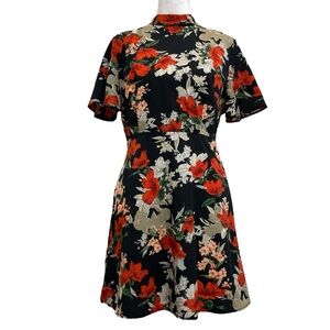 Boohoo Petite Black Floral Flutter Sleeve Skater Dress